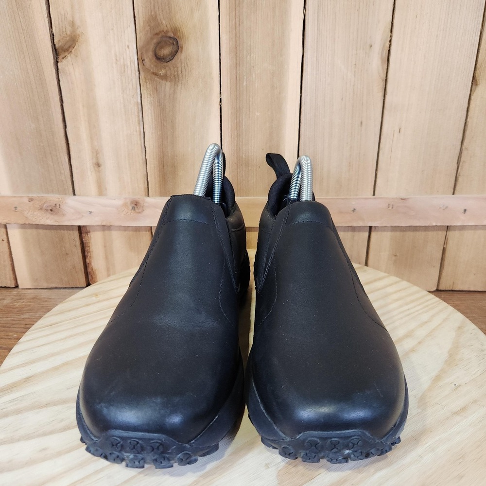 Merrell Jungle Moc Shoes Mens 7.5 Black Leather Slip On Work Comfort Walking - Picture 2 of 10
